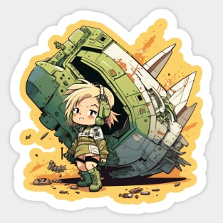 Little girl pilot and a broken spacecraft Sticker